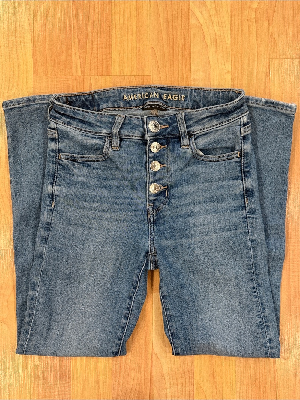 American Eagle Women Blue Button-Fly High Waisted Jegging Crop Size 0 Short Jean
